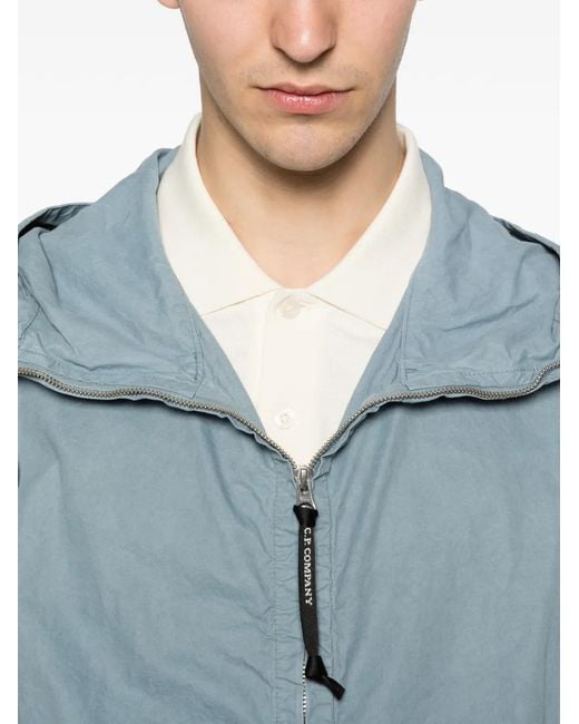 C P Company Blue Zip-Fastening Lens-Detail Hoodie for men
