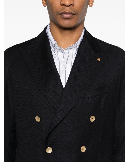 Tagliatore Black Double-Breasted Pocket Blazer for men