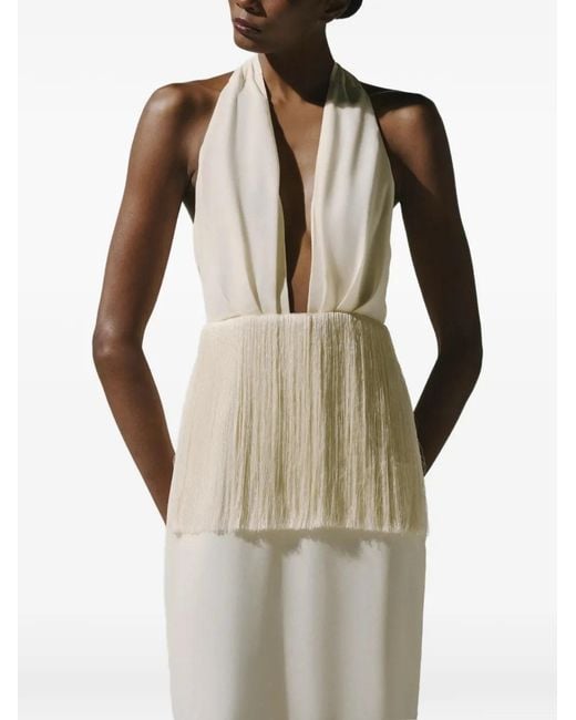 Baobab White Paloma Fringe-Detail Maxi Dress