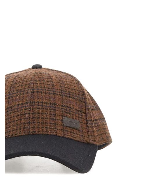 メンズ Barbour ハウンドトゥース キャップ Brown