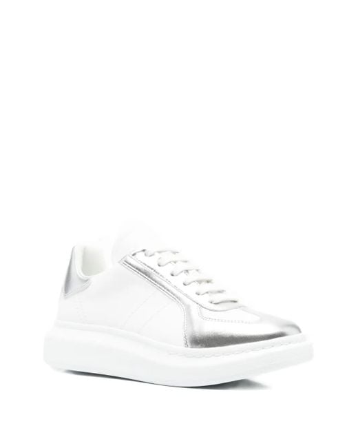 Alexander McQueen White Metallic-Panel Leather Sneakers for men