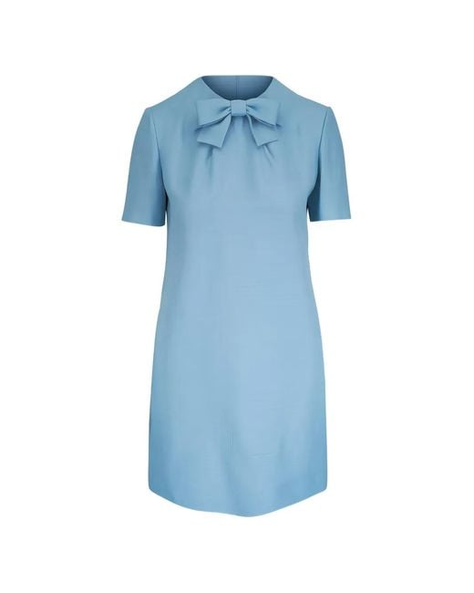 Valentino Garavani Blue Bow-Detail Short-Sleeve Dress