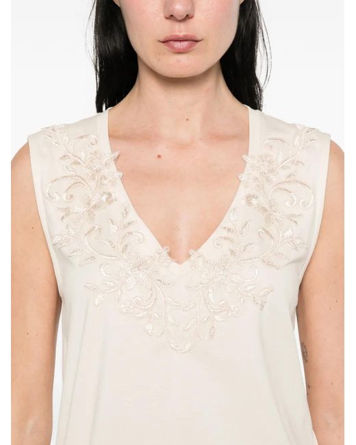 Blugirl Blumarine White V-Neck Embroidered Tank Top
