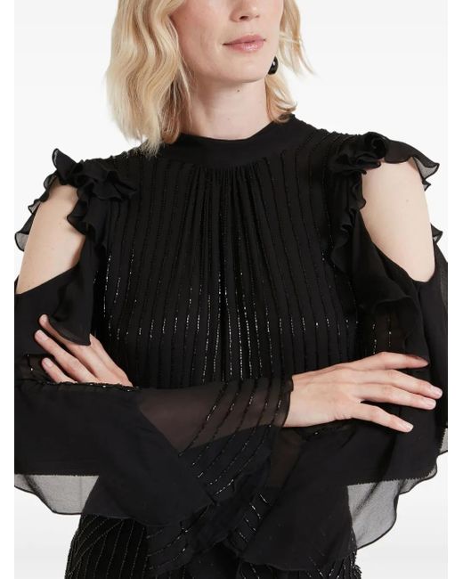 Temperley London Black Ruffled Cold-Shoulder Top