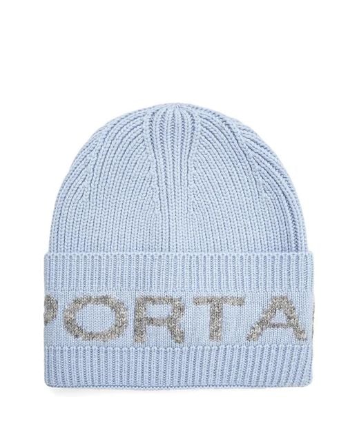 Sportalm Blue Logo-Knit Turn-Up Beanie Hat