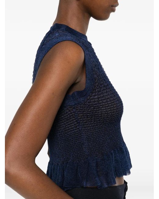 CECILIE BAHNSEN Blue Ruffled Knit Top