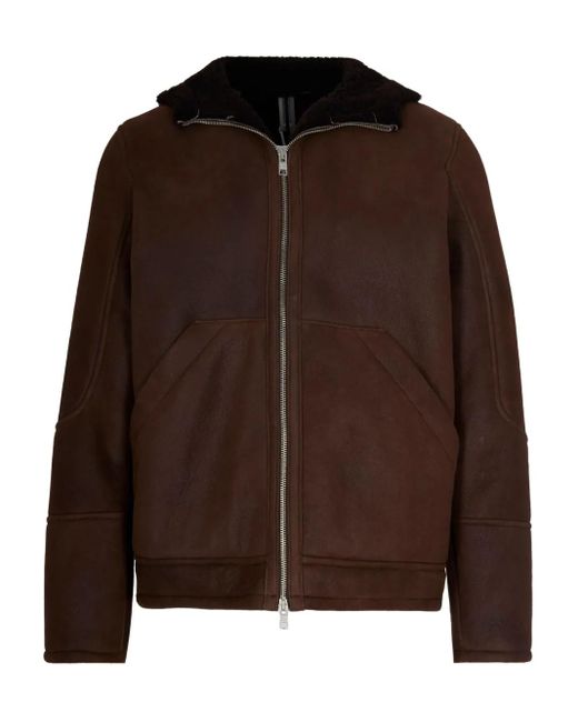 DFOUR® Brown Long-Sleeved Leather Jacket for men