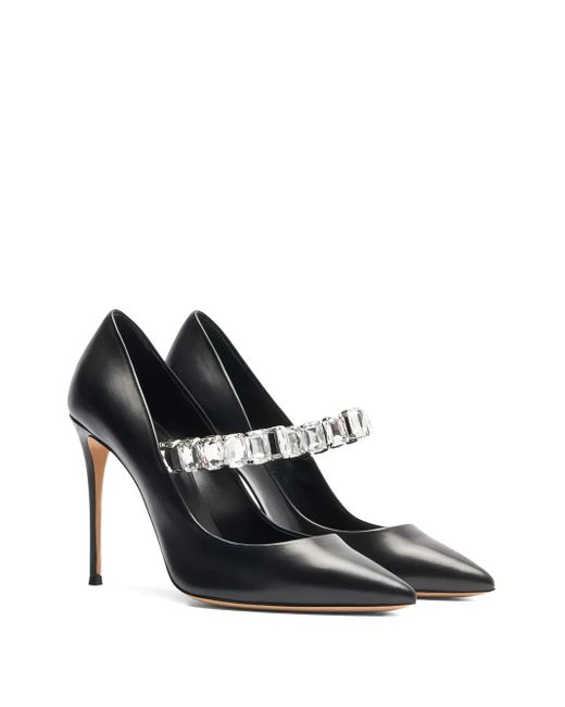 Casadei Black 100Mm Julia Minorca Crystal-Embellished Pointed-Toe Pumps