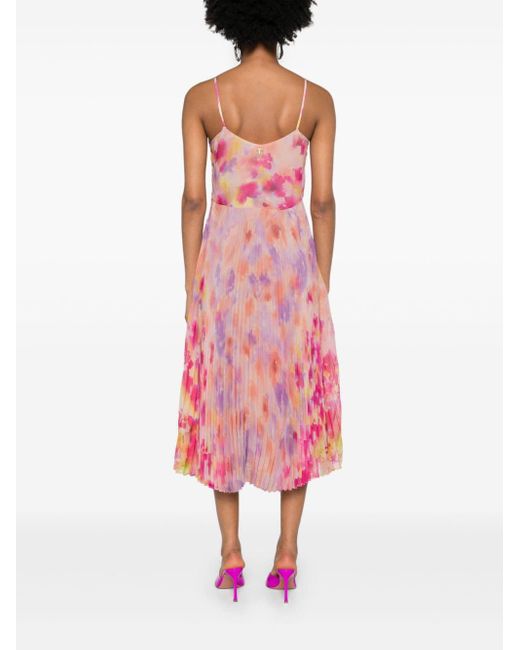 Twin Set Pink Abstract-print Pleated Midi Dress