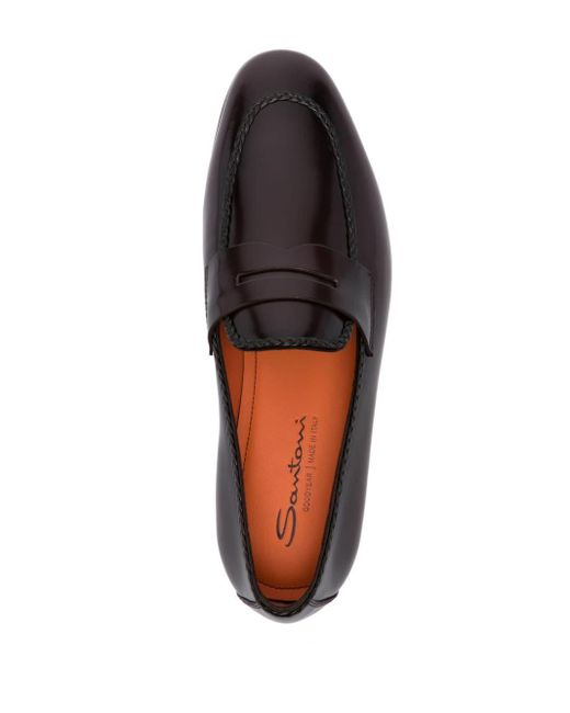 Santoni Brown High-shine Leather Loafers for men