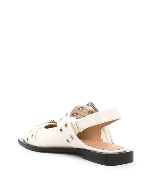 Ganni White Egret Slingback Ballet Flat Shoe With Buckles