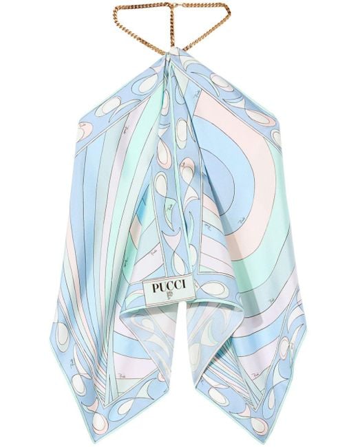 Emilio Pucci Blue Abstract-Print Halterneck Top