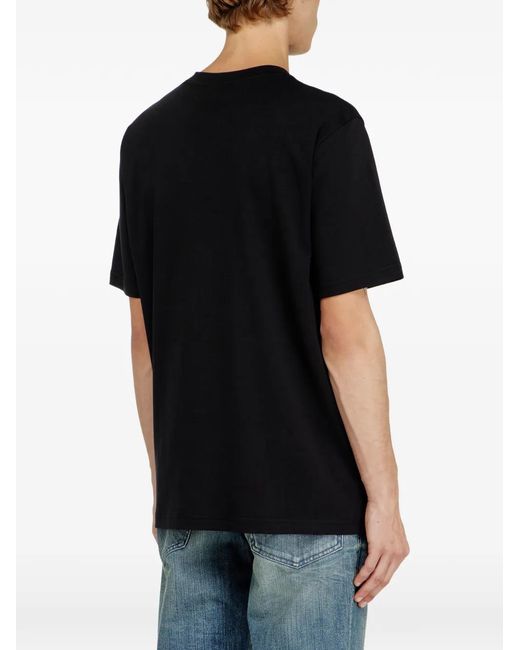 DIESEL Black V-Neck T-Shirt With Micro Logo Embroidery for men