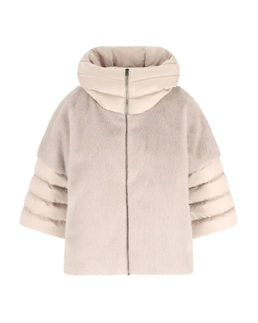 Herno Natural Jacke aus Faux Fur mit gestepptem Einsatz