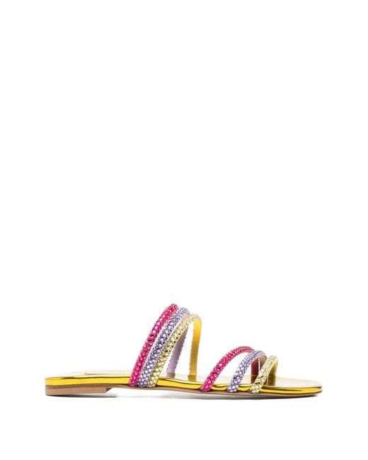Casadei White Crystal-Embellished Metallic-Finish Sandals