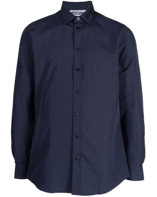 Moschino Blue Logo-embroidered Cotton Shirt for men