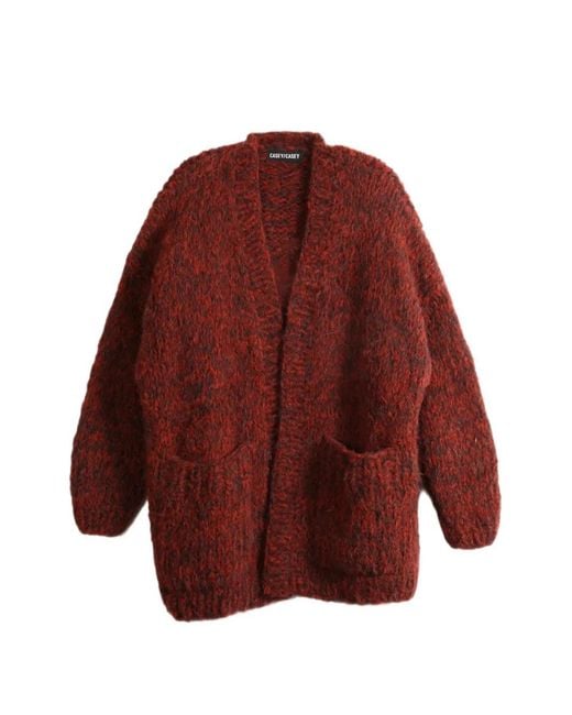 Casey Casey Red Elsa Brushed-Knit Patch-Pocket Cardigan