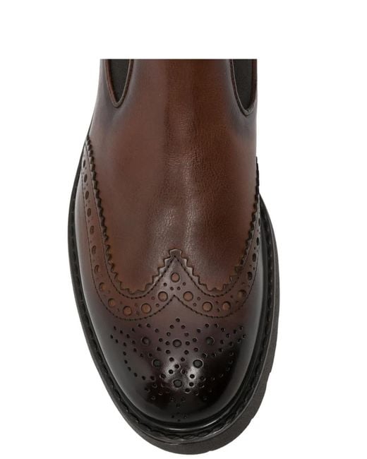 Doucal's Brown Brogue-Detail Chelsea Boots for men