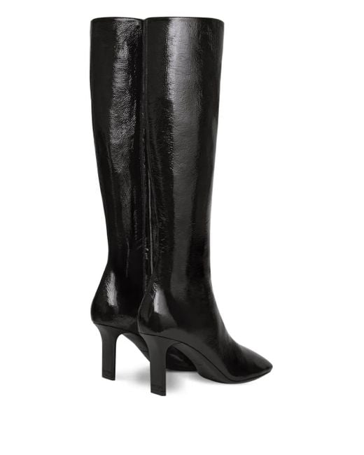 Courreges Black Square-Toe Calf-Leather Knee-High Boots