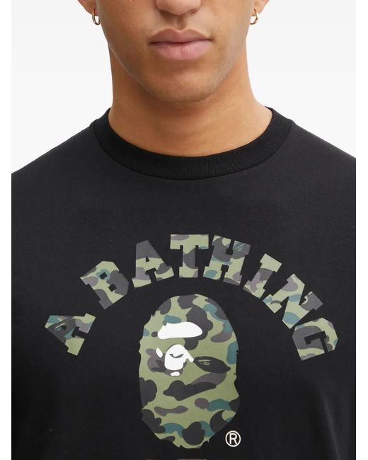 A Bathing Ape Black 1St Camo College Logo-Print T-Shirt for men