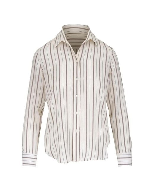 Nili Lotan White Gaia Long-Sleeves Striped Shirt