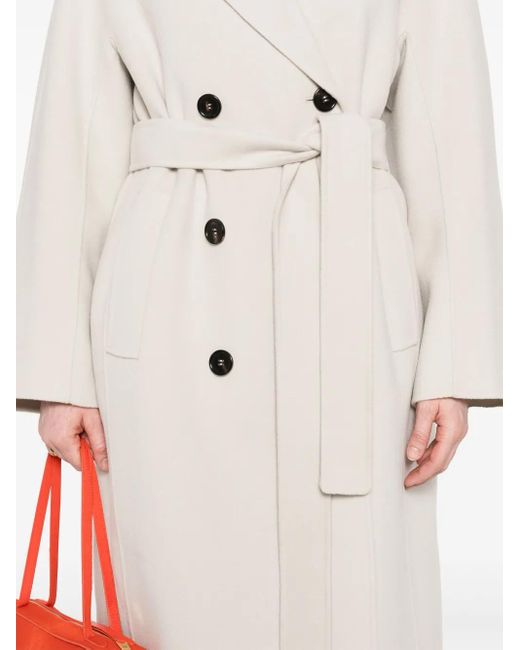 Abrigo De Lana Virgen Con Doble Botonadura Max Mara de color White