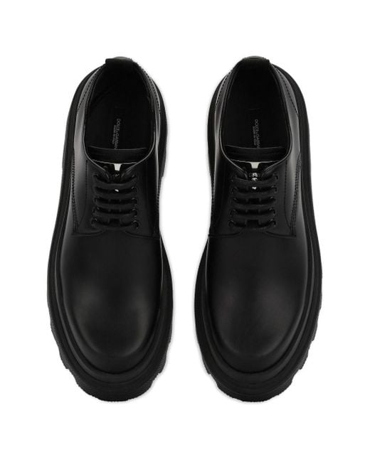 Dolce & Gabbana Black Platform Leather Derby Shoes for men