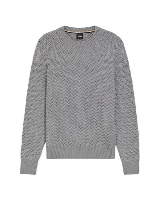 Boss Gray Sweater With Herringbone Structure for men