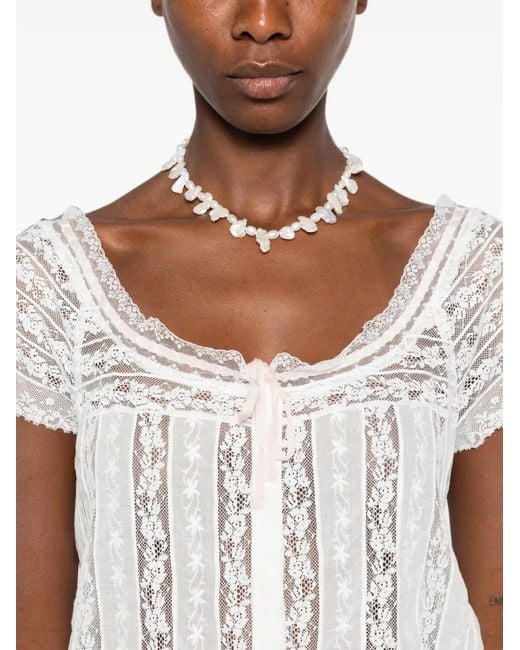Doen White Greta Lace-Trim Top