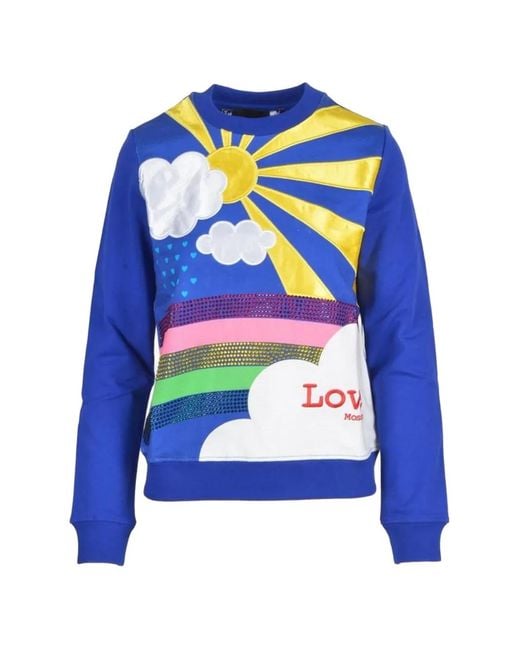 Love Moschino Blue Rhinestone-Embellished Crew-Neck Sweatshirt