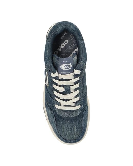 COACH Blue Denim-Effect Logo-Patch Sneakers