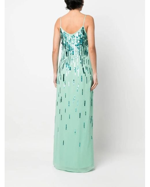 Amen Green Sequin-Embellished V-Neck Gown