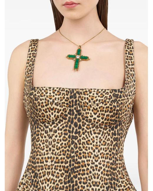 Roberto Cavalli Natural Leopard-Print Frayed Dress