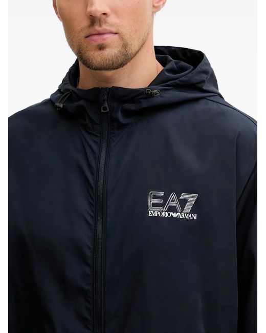 EA7 Blue Logo-Print Hooded Jacket for men