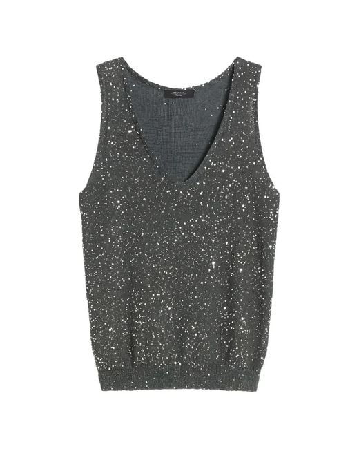 Weekend by Maxmara Gray Wkdtempo Sequin V-Neck Top