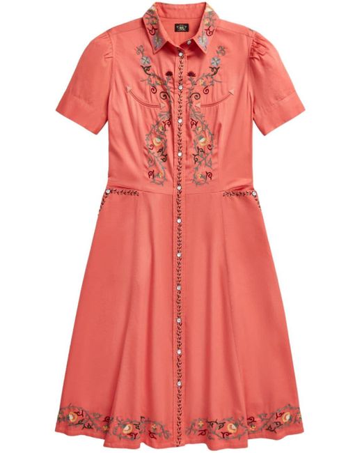 RRL Red Floral-embroidery Shirtdress