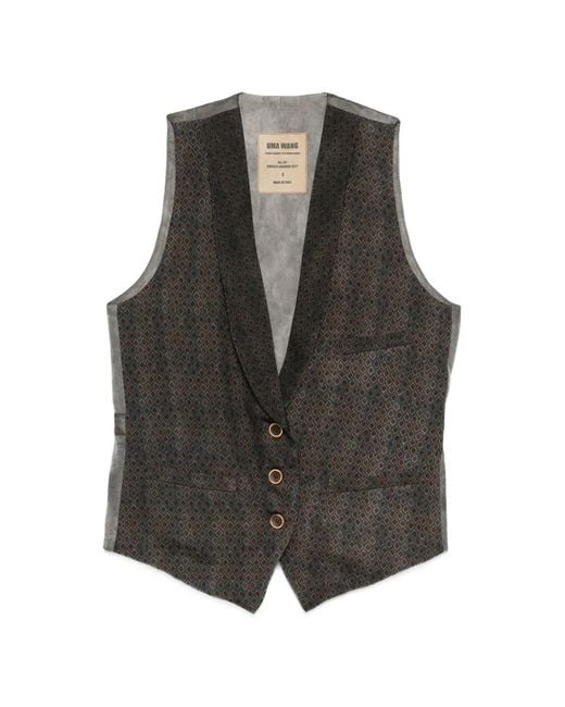 Uma Wang Gray Jill Geometric-Pattern Waistcoat