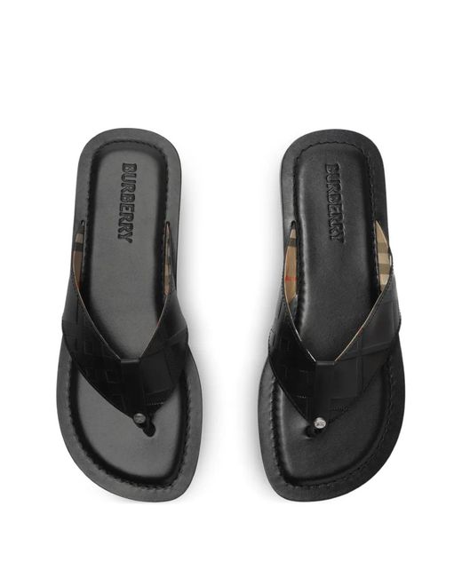Burberry Black Embossed Check Leather Pavilion Sandals for men