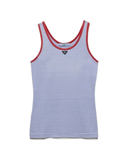 Prada Blue Striped Cotton Jersey Tank Top