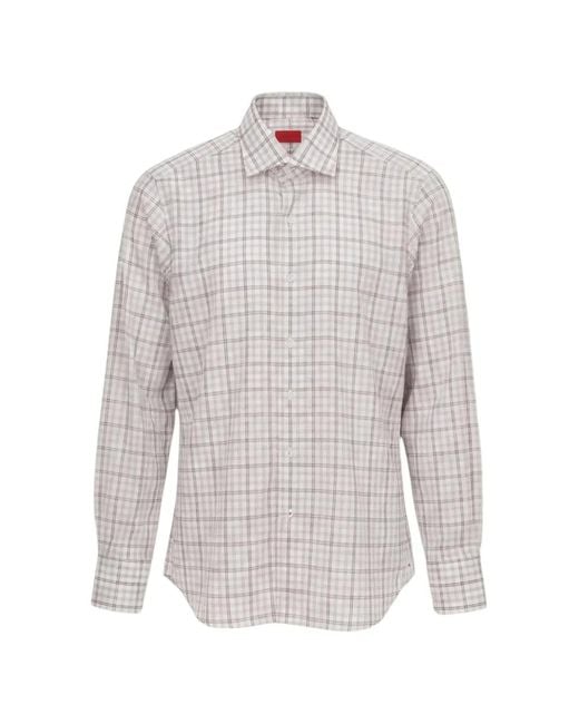 Isaia White Checked Long-Sleeve Shirt for men