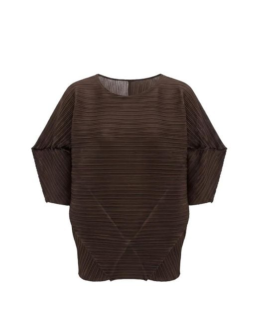 MEIMEIJ Brown Plissé-Effect Batwing-Sleeve Blouse