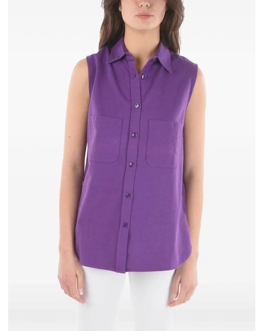 Woolrich Purple Sleeveless Chest-Pocket Shirt