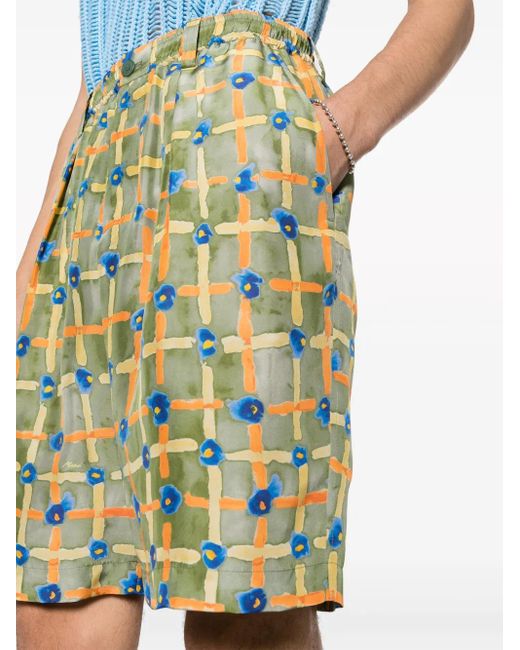 Marni Green Abstract-Print Silk Bermuda Shorts for men