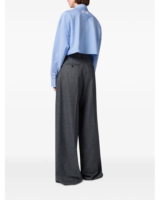MSGM Gray Check-Pattern Pleated Trousers