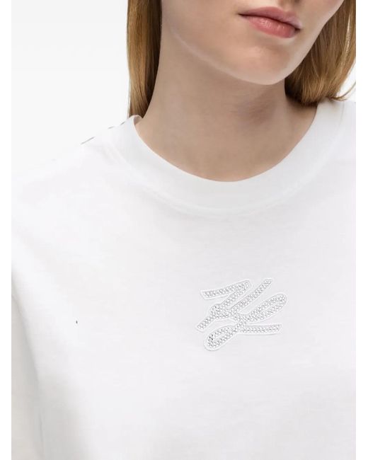 Karl Lagerfeld White Rhinestone Autograph T-Shirt
