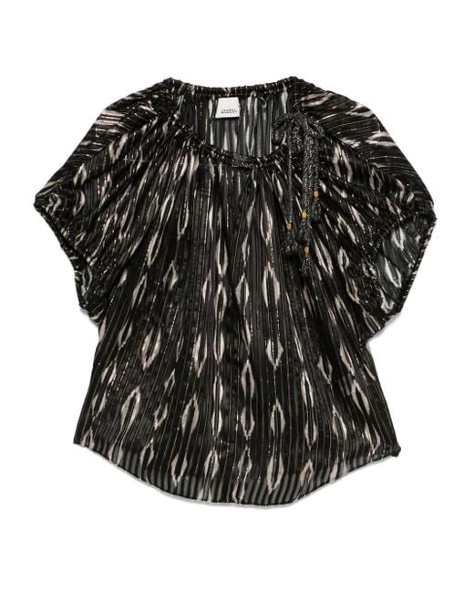 Isabel Marant Black Mm Sonae Top With Golden Stripes Print