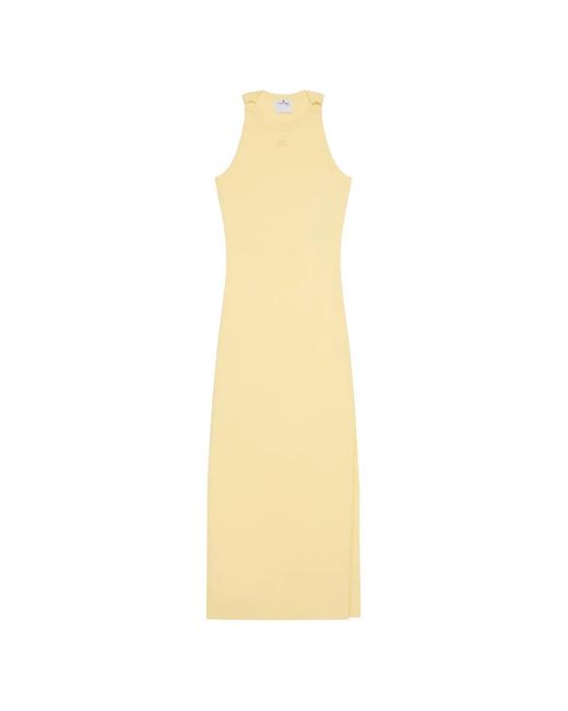 Courreges White Buckle-Detail Ribbed-Knit Midi Dress