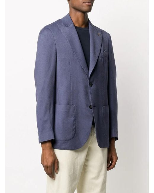 Lardini Blue Fine Knit Buttoned Blazer for men