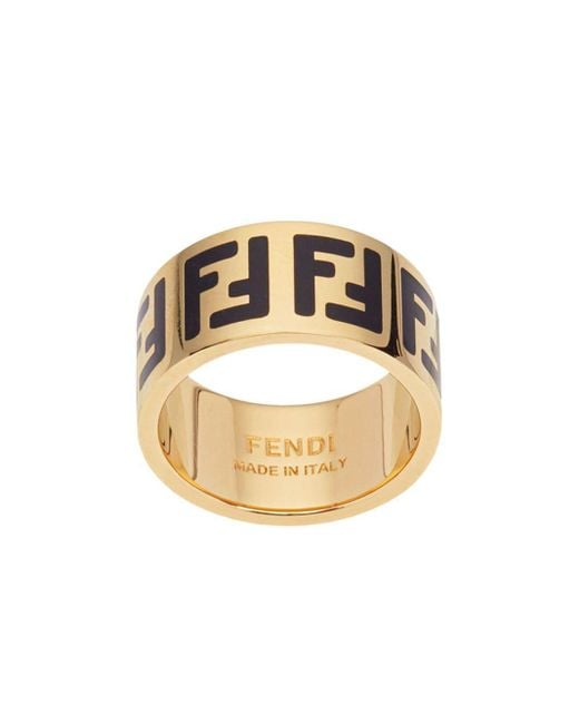 Fendi Metallic Monogram Pattern Ring