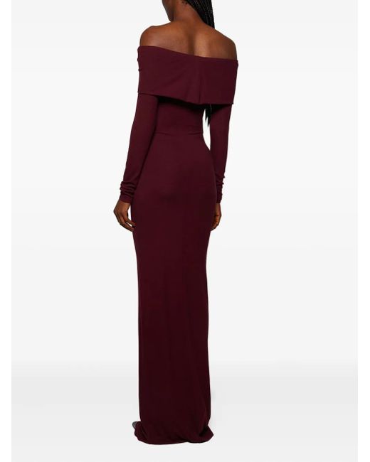 ÉTERNE Purple Long-Sleeve Off-Shoulder Maxi Dress